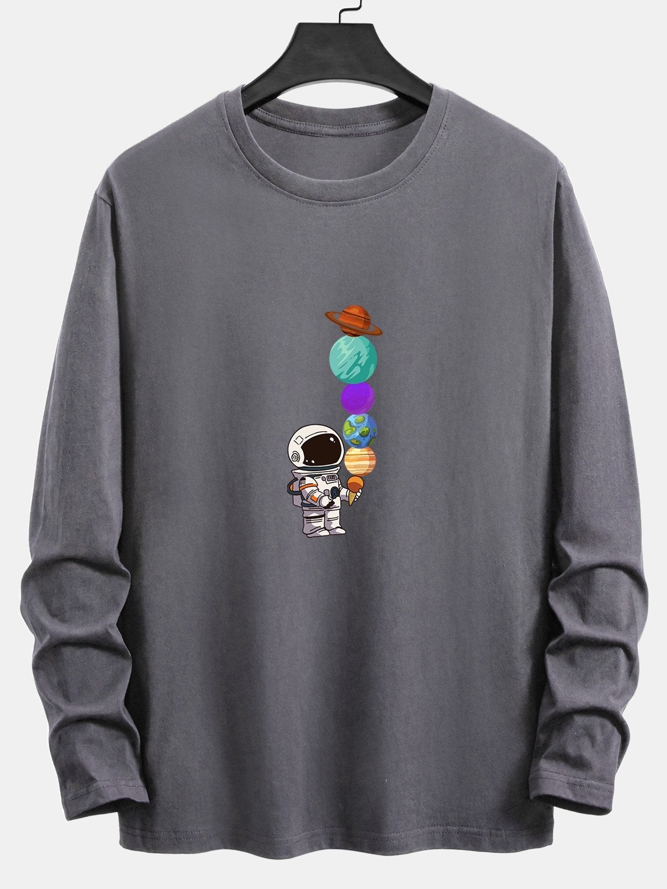 Long Sleeve Planet Astronaut Print Cotton T-Shirt