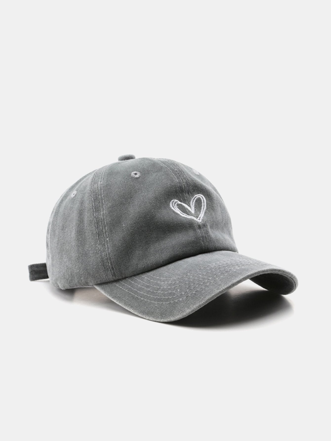 Heart Embroidery Washed Distressed Baseball Cap