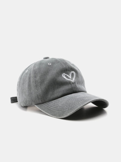 Heart Embroidery Washed Distressed Baseball Cap