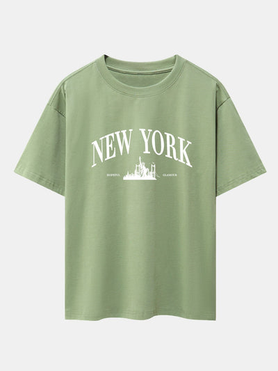 New York Slogan Print Drop Shoulder Oversize T-Shirt