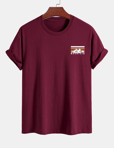 Regular Fit Stripe Mountains Print Cotton T-Shirt