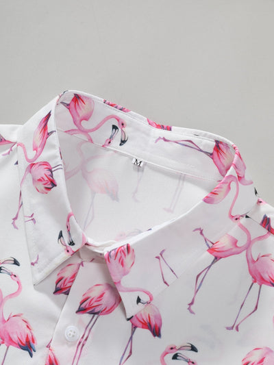 Flamingo Print Button Up Shirt