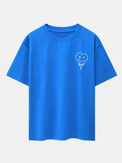 Dissolving Heart Smiley Face Print Drop Shoulder Oversize T-Shirt