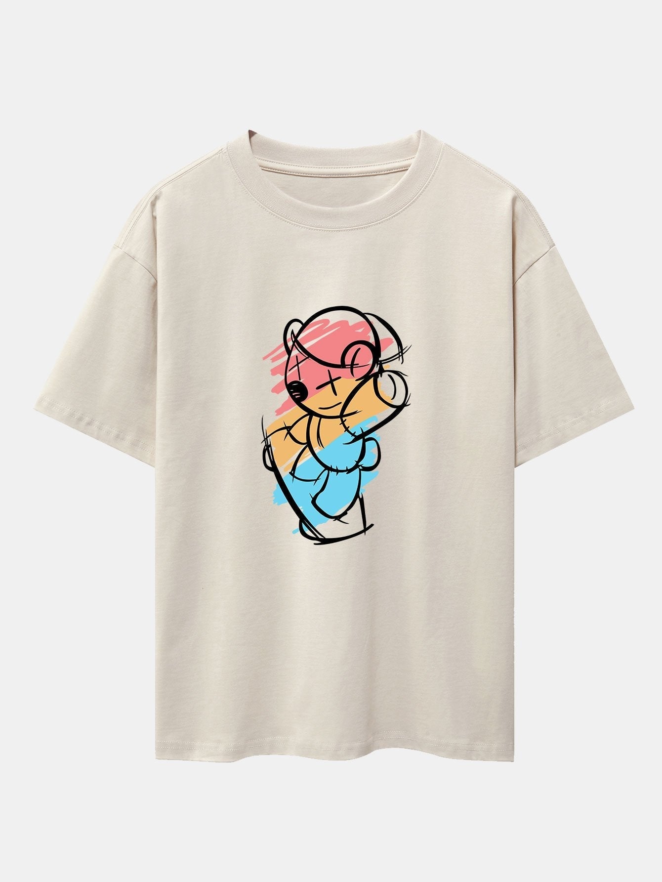 Graffiti Skateboard Bear Print Drop Shoulder Oversize T-Shirt