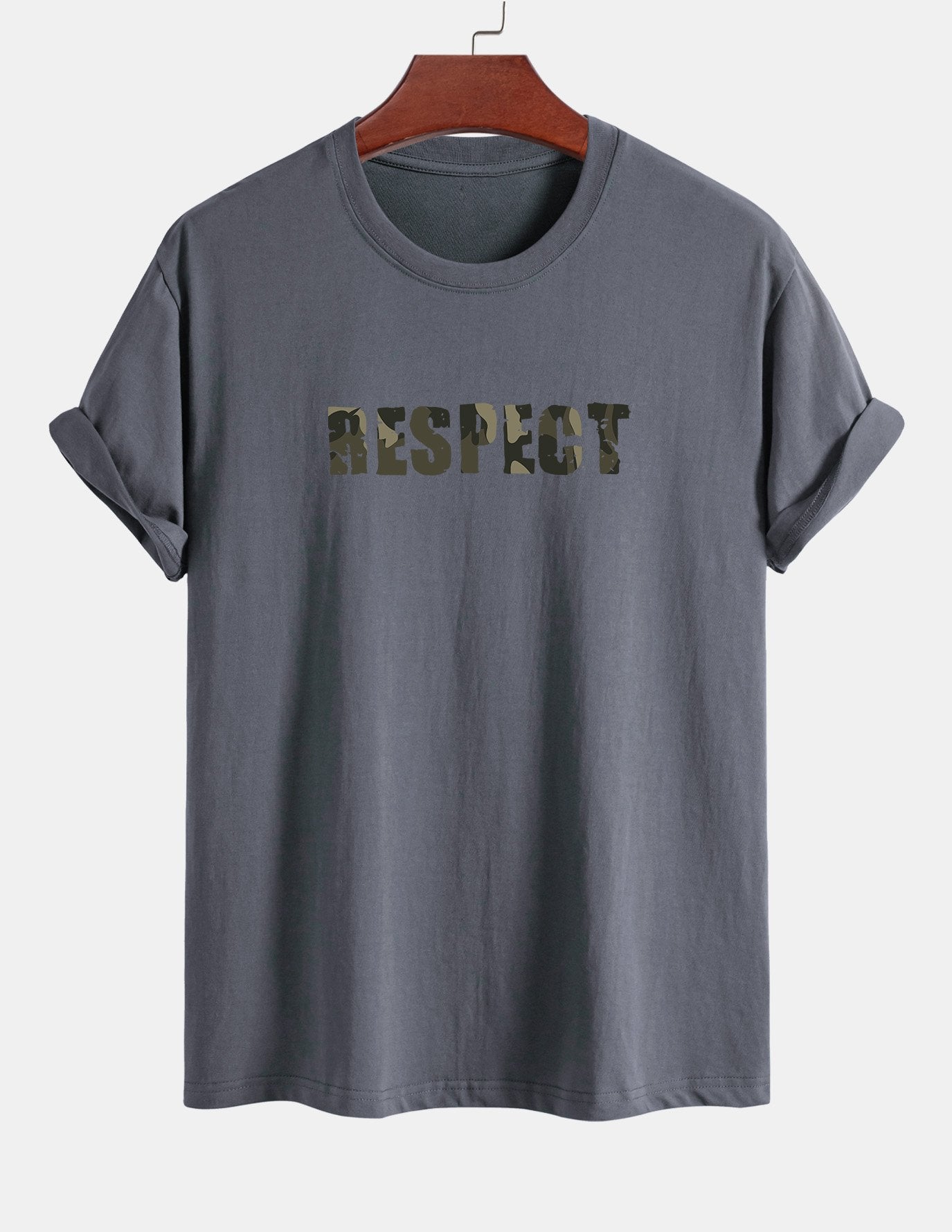 Regular Fit Camouflage Respect Print Cotton T-Shirt