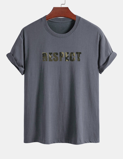 Regular Fit Camouflage Respect Print Cotton T-Shirt