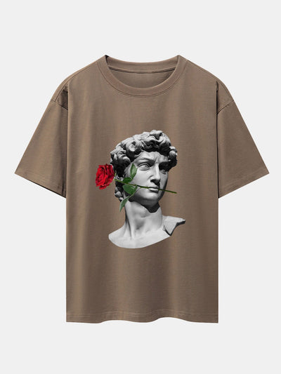 Rose David Print Relax Fit Drop Shoulder T-Shirts