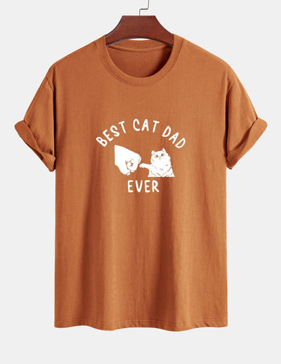 Regular Fit Best Cat Dad Ever Print Cotton T-Shirt