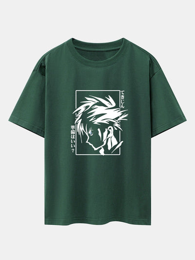 Japanese Comic Male Print Drop Shoulder Oversize T-Shirt