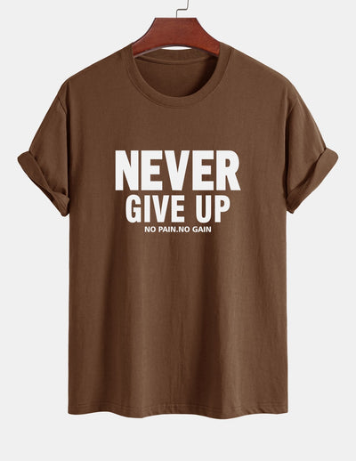 Regular Fit Never Give Up Print Cotton T-Shirt
