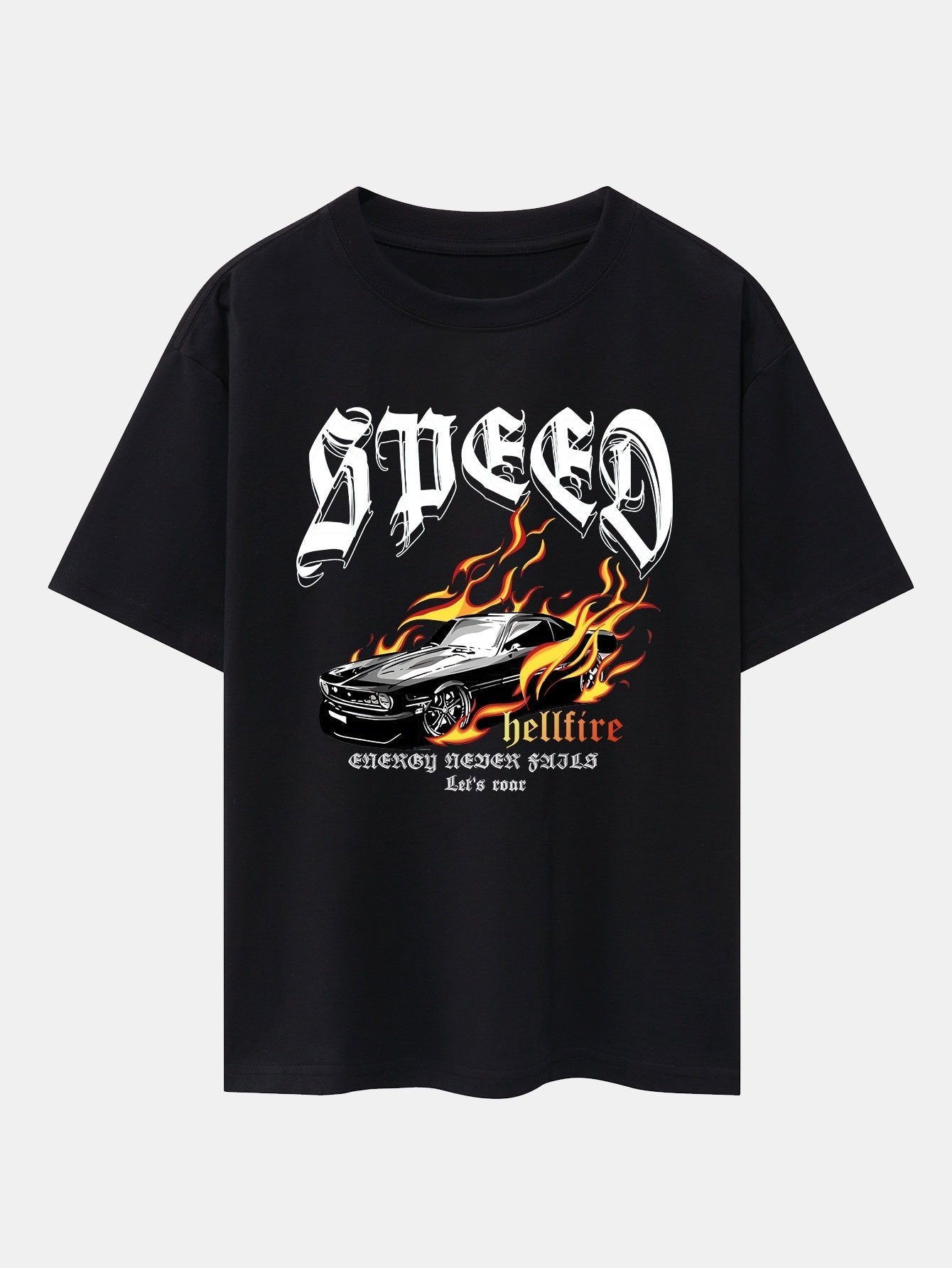 Speed Car Flame Print Drop Shoulder Oversize T-Shirt