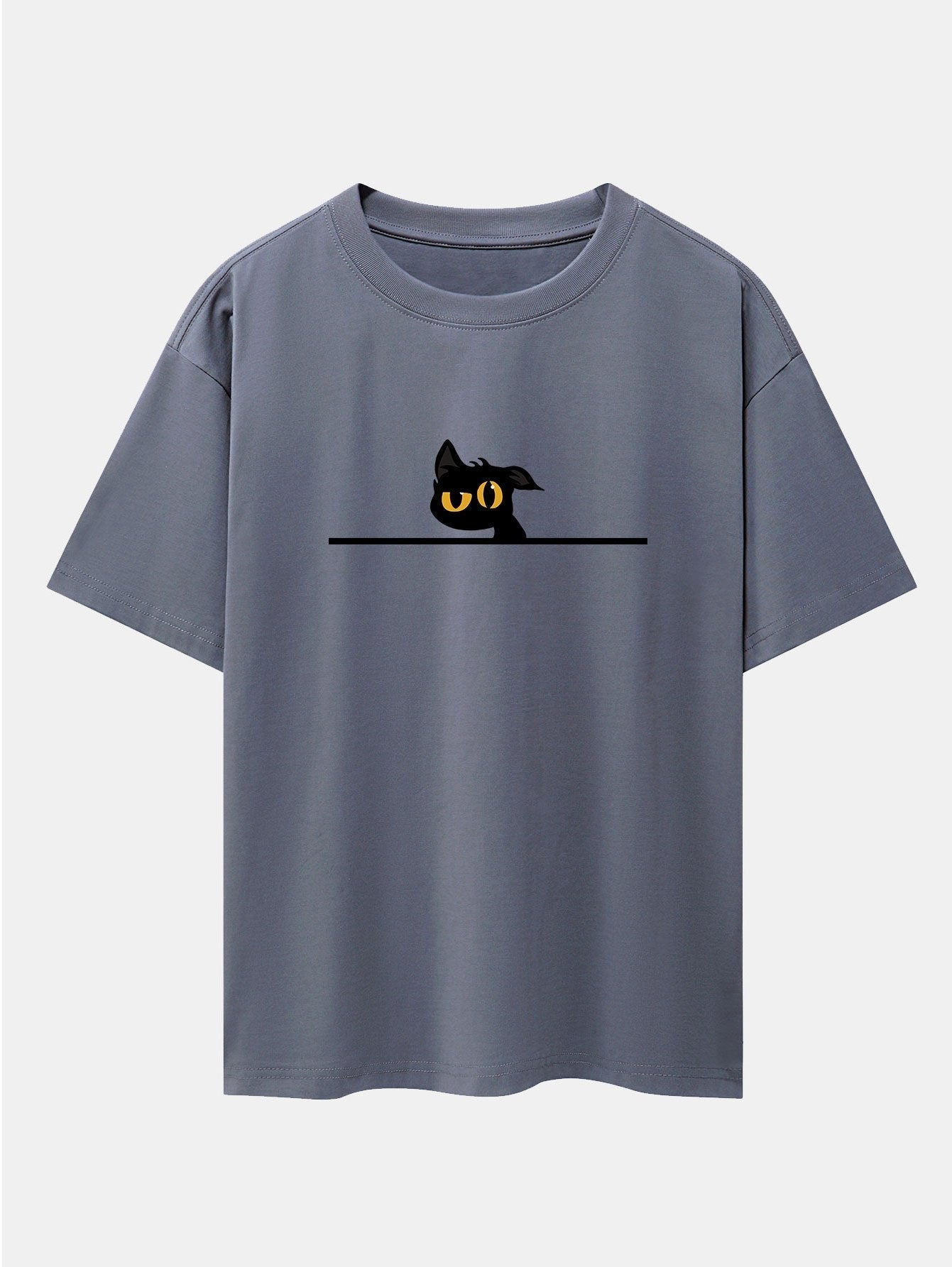 Black Cat In Doubt Print Drop Shoulder Oversize T-Shirt