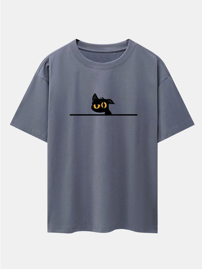 Black Cat In Doubt Print Drop Shoulder Oversize T-Shirt