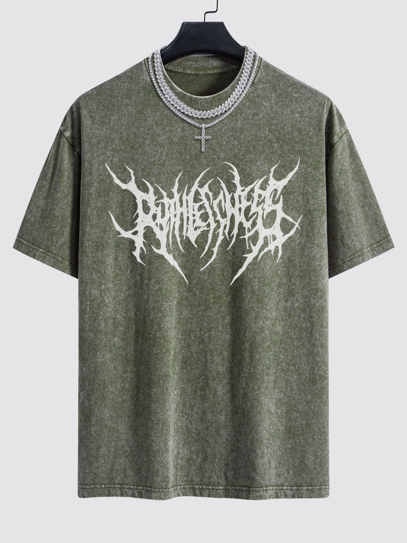 Gothic Slogan Print Washed Drop Shoulder Oversize T-Shirt