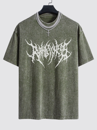 Gothic Slogan Print Washed Drop Shoulder Oversize T-Shirt
