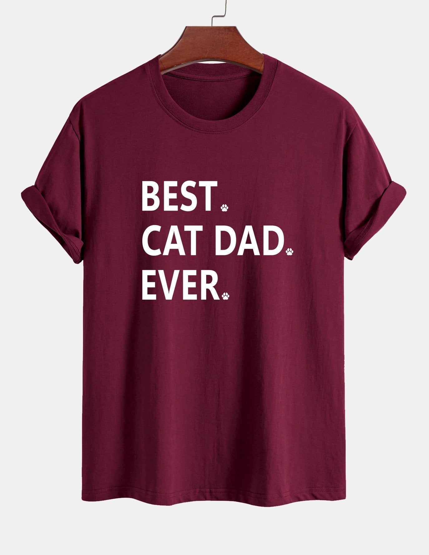 Regular Fit Best Cat Dad Ever Print Cotton T-Shirt