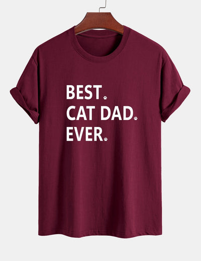 Regular Fit Best Cat Dad Ever Print Cotton T-Shirt