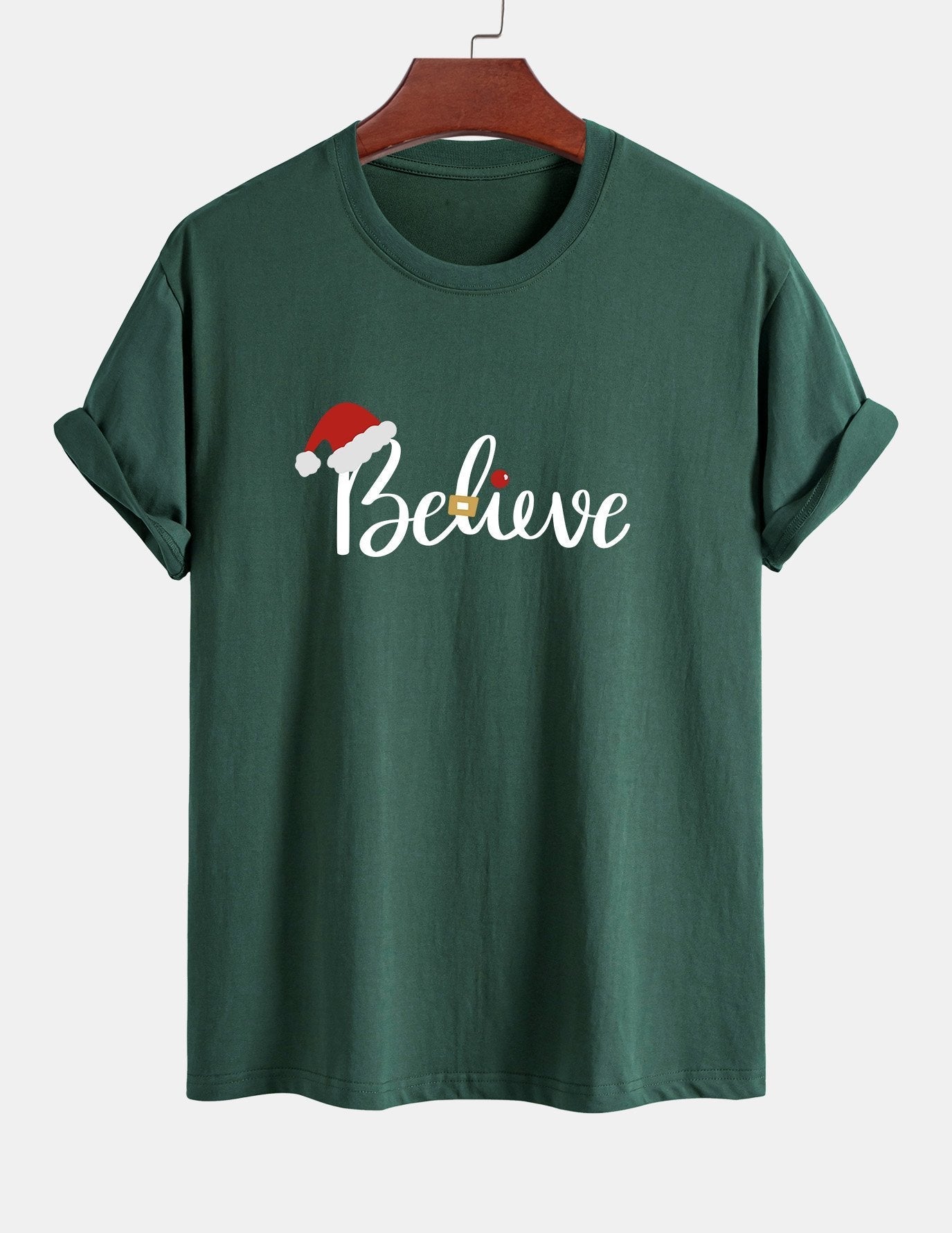 Regular Fit Christmas Believe Print Cotton T-Shirt