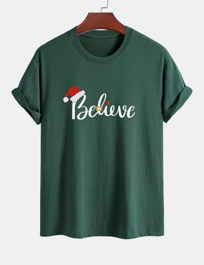 Regular Fit Christmas Believe Print Cotton T-Shirt