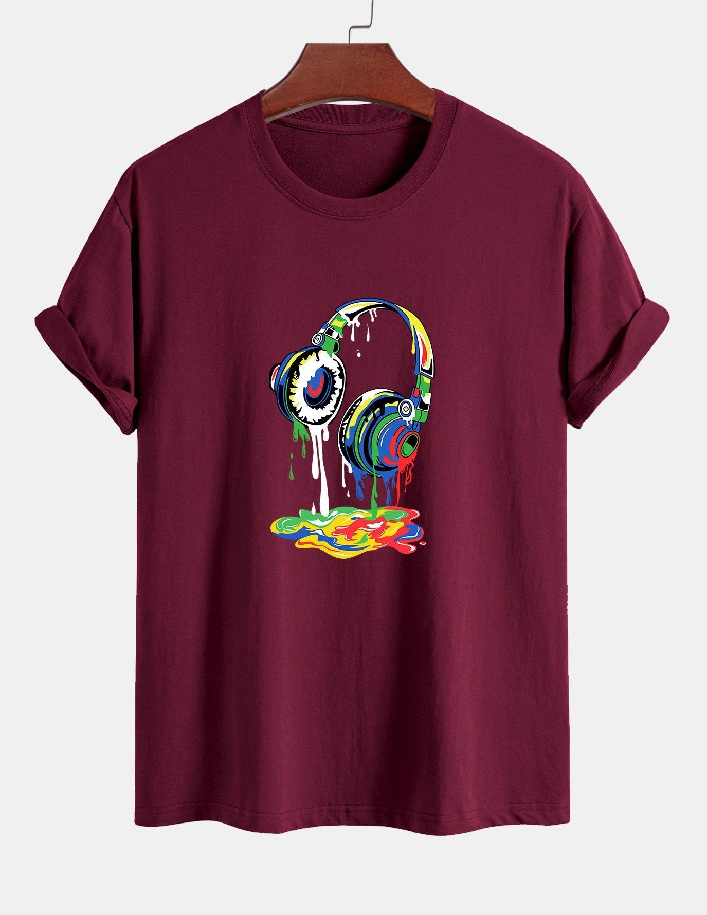 Regular Fit Dissolving Headphones Print Cotton T-Shirt