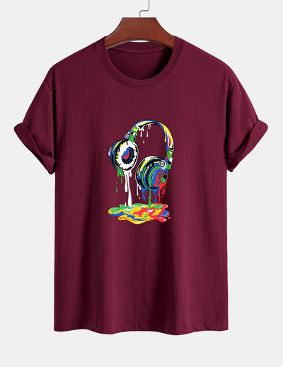 Regular Fit Dissolving Headphones Print Cotton T-Shirt
