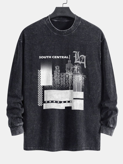 Los Angeles Landscape Print Relax Fit Washed Distressed T-Shirt