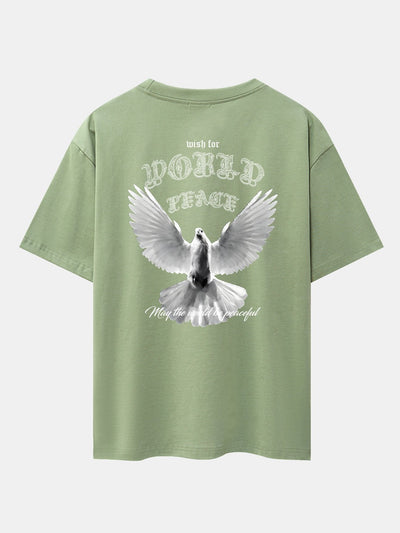 Dove Of Peace Back Print Drop Shoulder Oversize T-Shirt