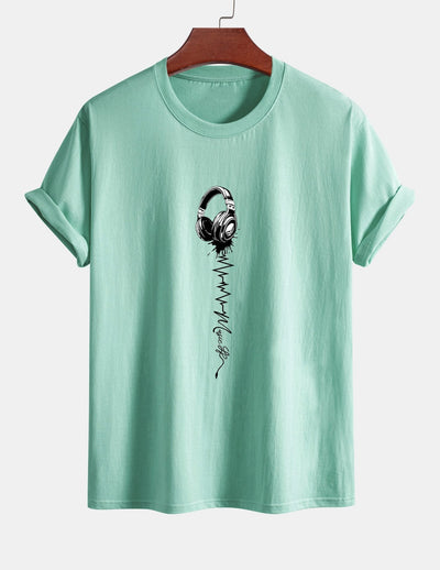 Regular Fit Earphone Print Cotton T-Shirt