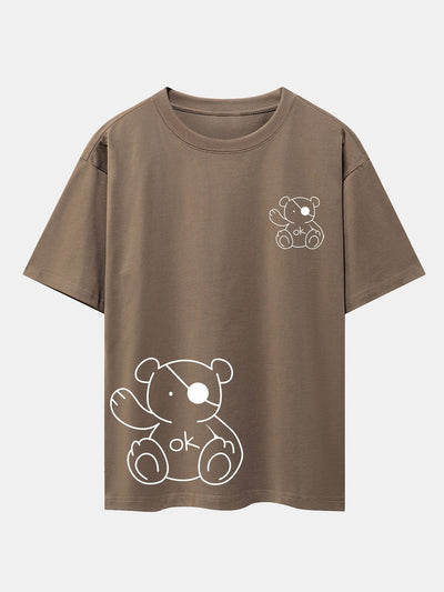 Bear Print Drop Shoulder Oversize T-Shirt