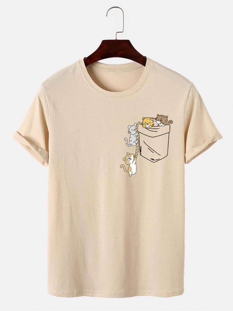 Cute Pocket Cat Print T-Shirt