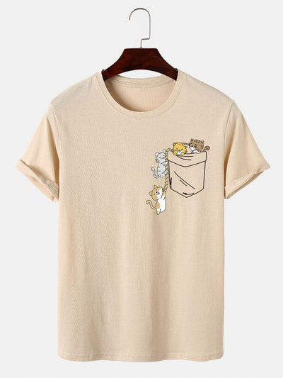Cute Pocket Cat Print T-Shirt