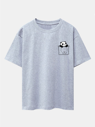 Pocket Panda Print Drop Shoulder Oversize T-Shirt