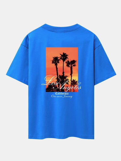 Los Angeles Palm Trees Back Print Drop Shoulder Oversize T-Shirt