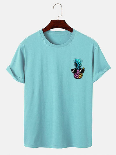 Pineapple With Sunglasses Print T-Shirt