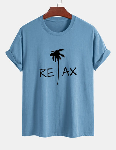 Regular Fit Relax Palm Tree Print Cotton T-Shirt