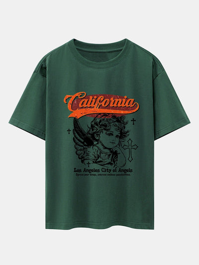 California Angel Print Drop Shoulder Oversize T-Shirt