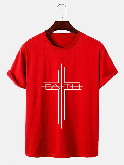 Faith Crucifix Line Print T-Shirts