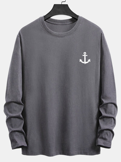 Long Sleeve Anchor Print Cotton T-Shirt