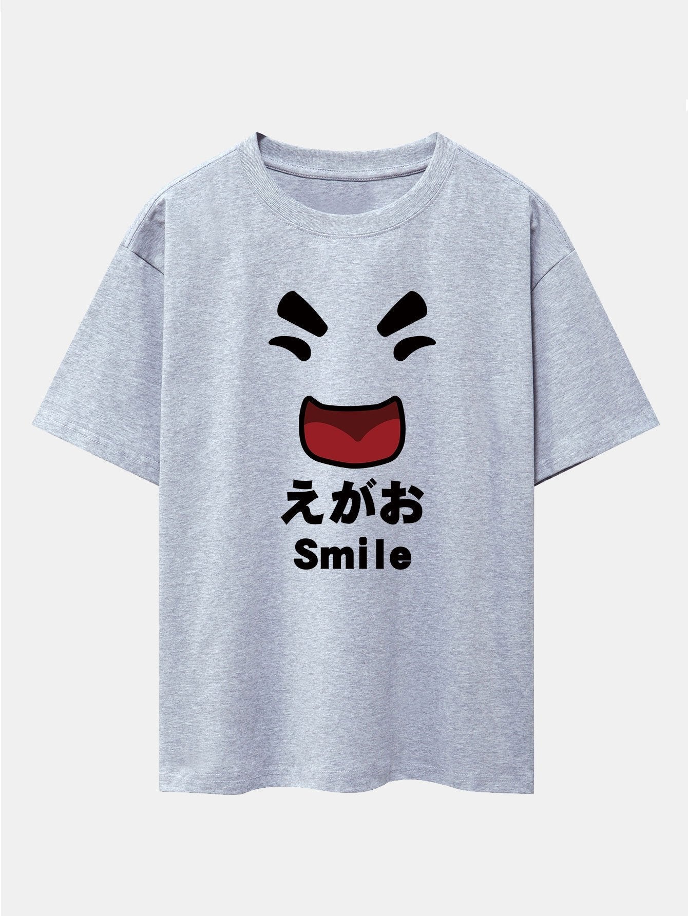 Smiley Face Print Drop Shoulder Oversize T-Shirt