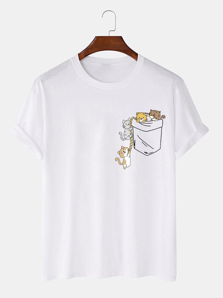 Cute Pocket Cat Print T-Shirt