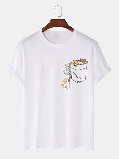 Cute Pocket Cat Print T-Shirt