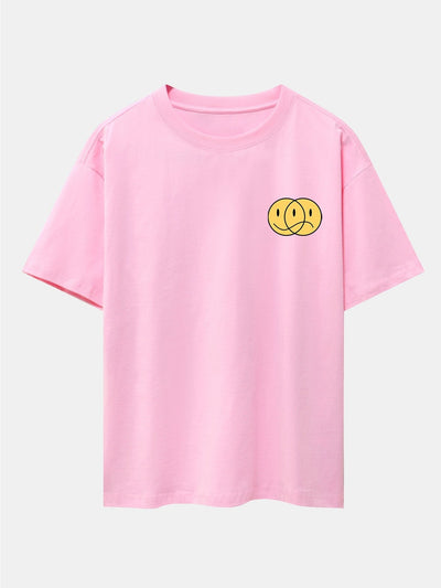 Happy And Sad Face Print Drop Shoulder Oversize T-Shirt
