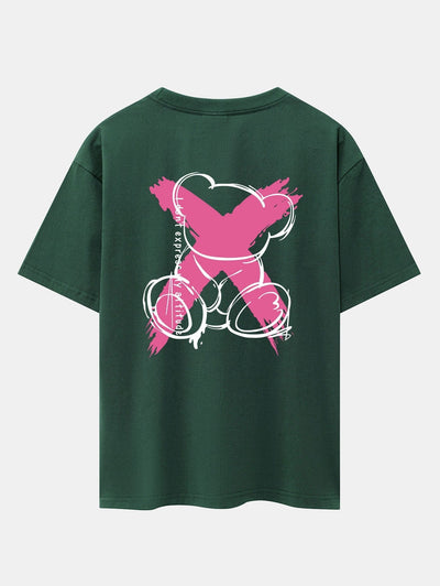 Graffiti Bear Print Drop Shoulder Oversize T-Shirt