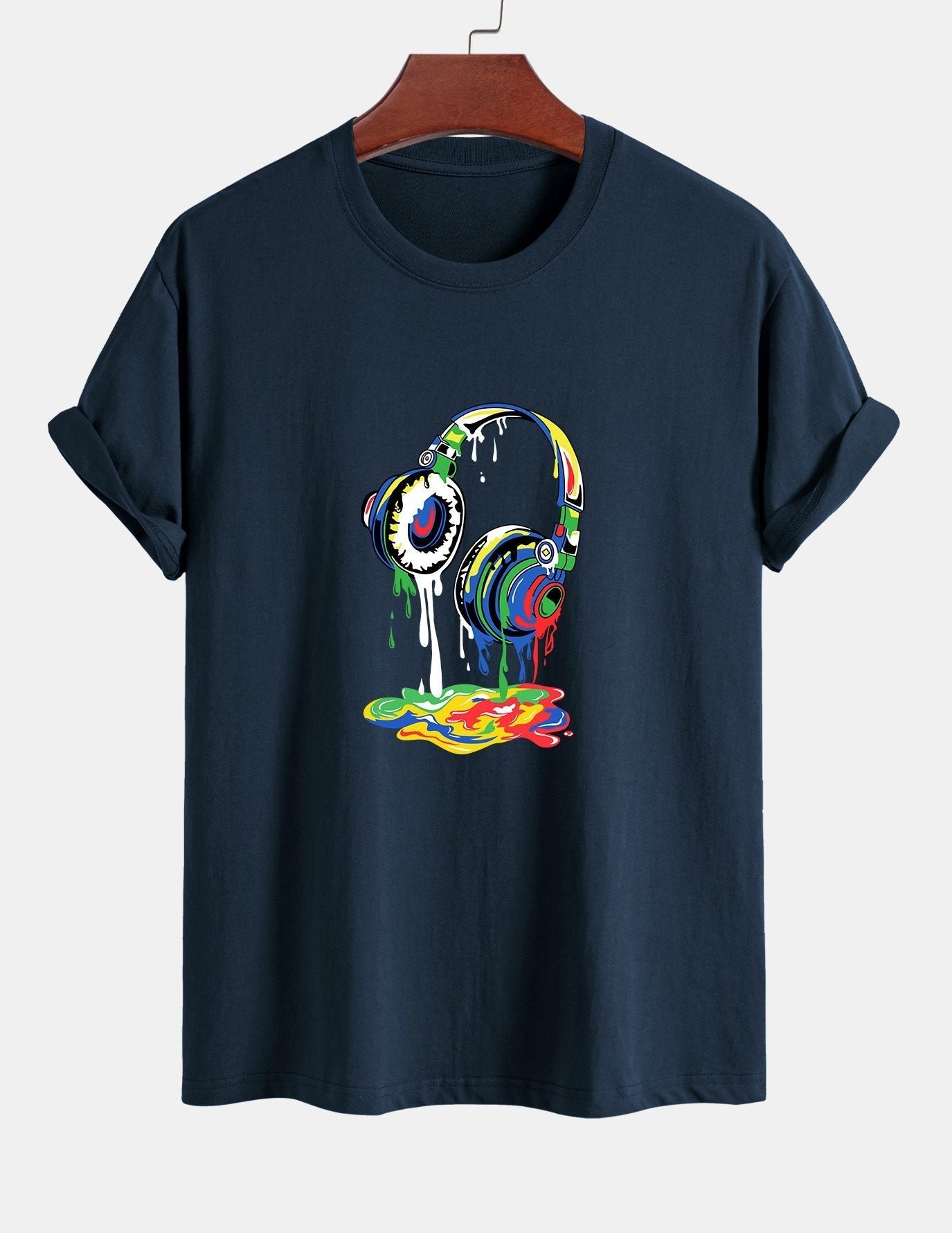 Regular Fit Dissolving Headphones Print Cotton T-Shirt