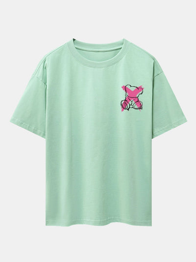 Graffiti Bear Print Drop Shoulder Oversize T-Shirt