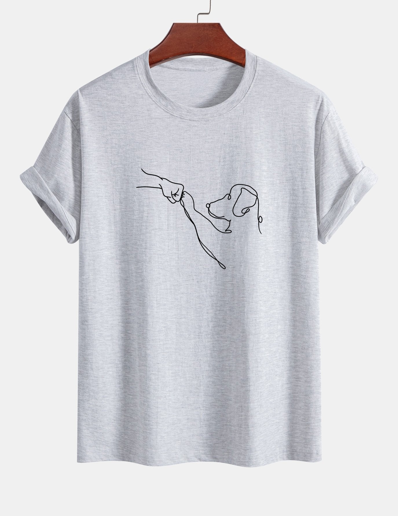 Regular Fit Dog Line Drawing Print Cotton T-Shirt