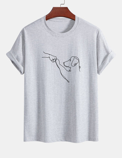 Regular Fit Dog Line Drawing Print Cotton T-Shirt