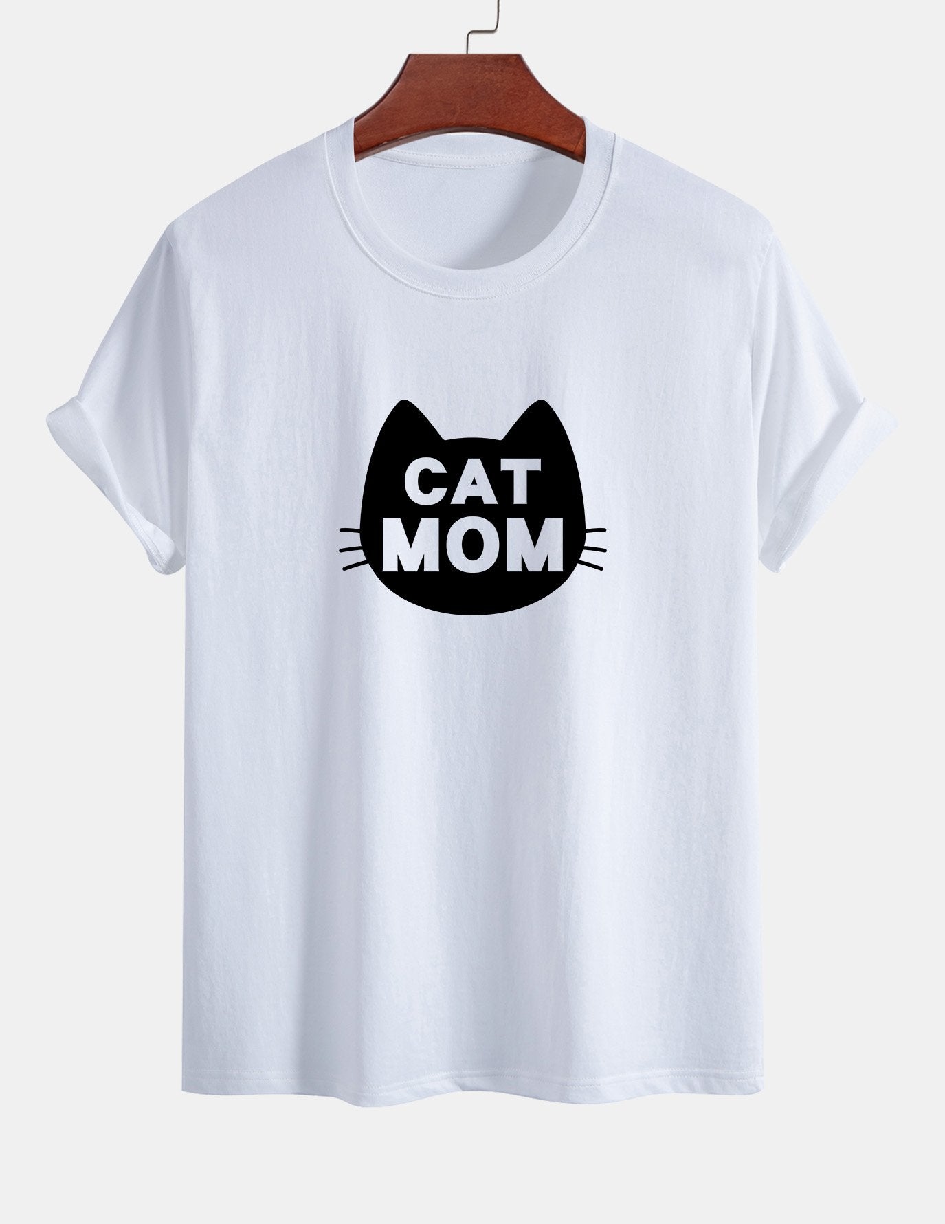 Regular Fit Cat Mom Print Cotton T-Shirt