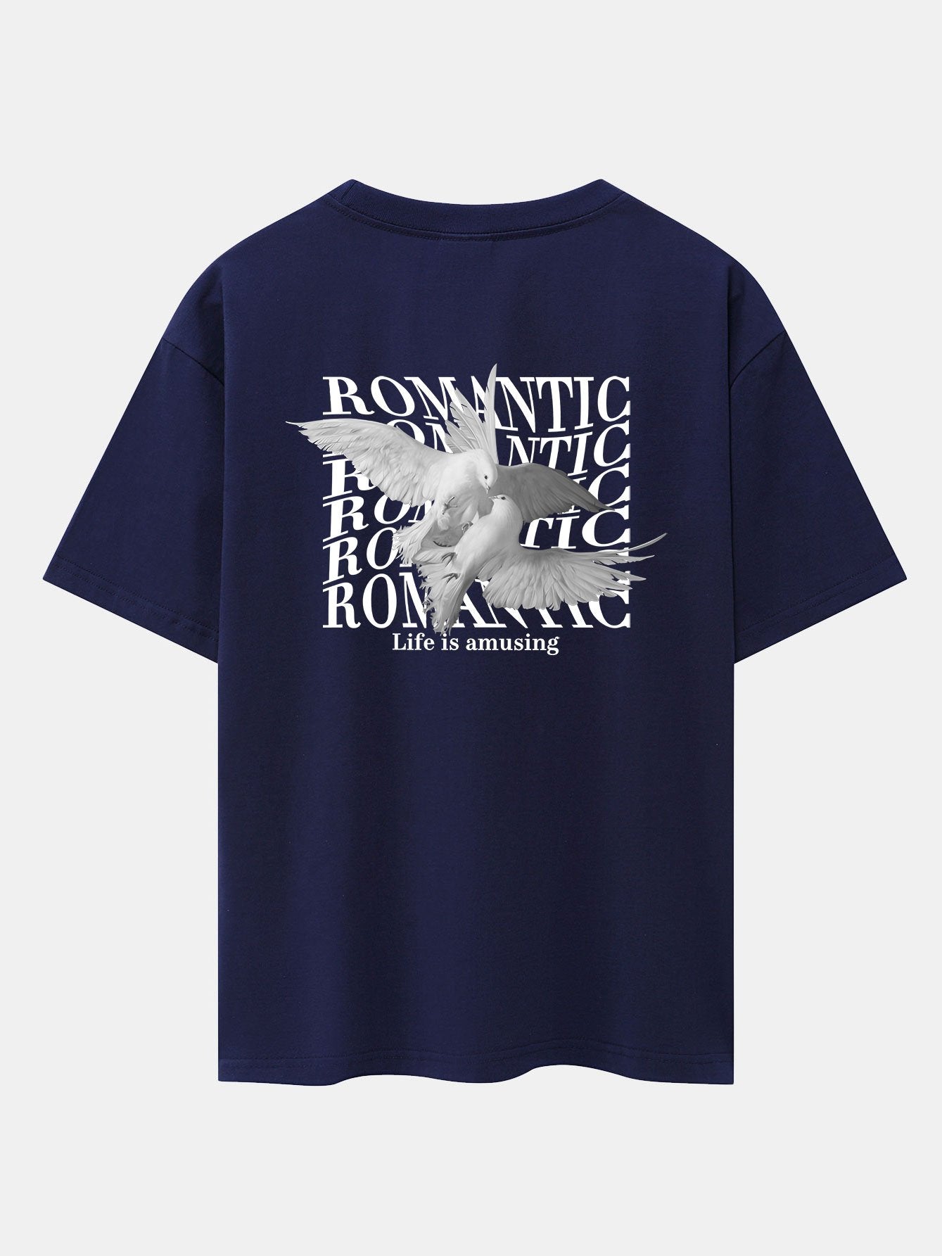 Romantic Doves Back Print Drop Shoulder Oversize T-Shirt