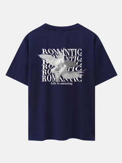 Romantic Doves Back Print Drop Shoulder Oversize T-Shirt